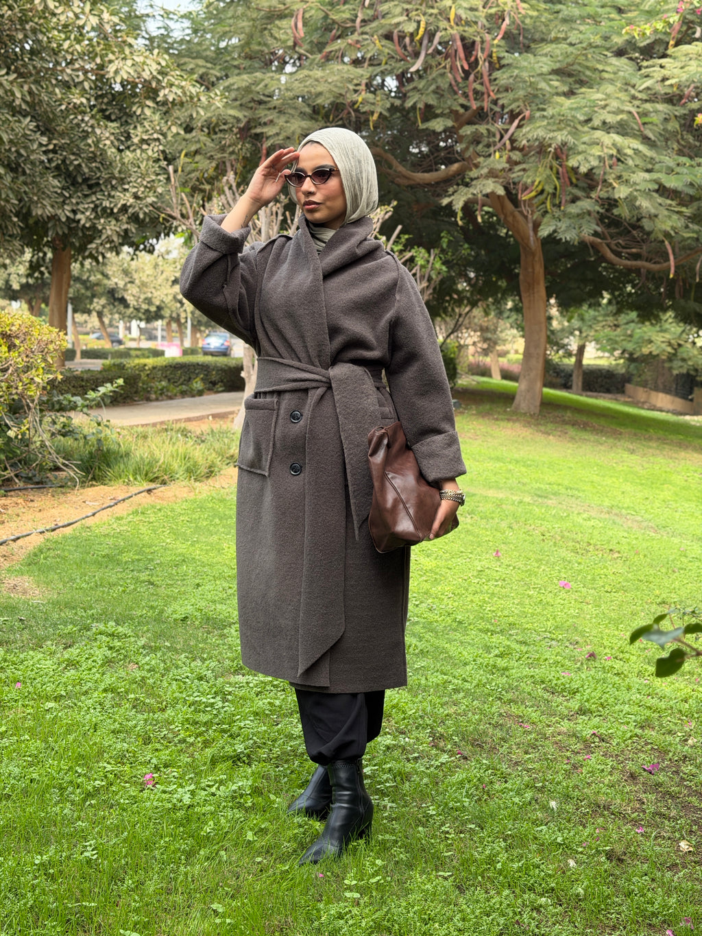 Mohair Wool Robe-Style Coat — Dark Charcoal Grey