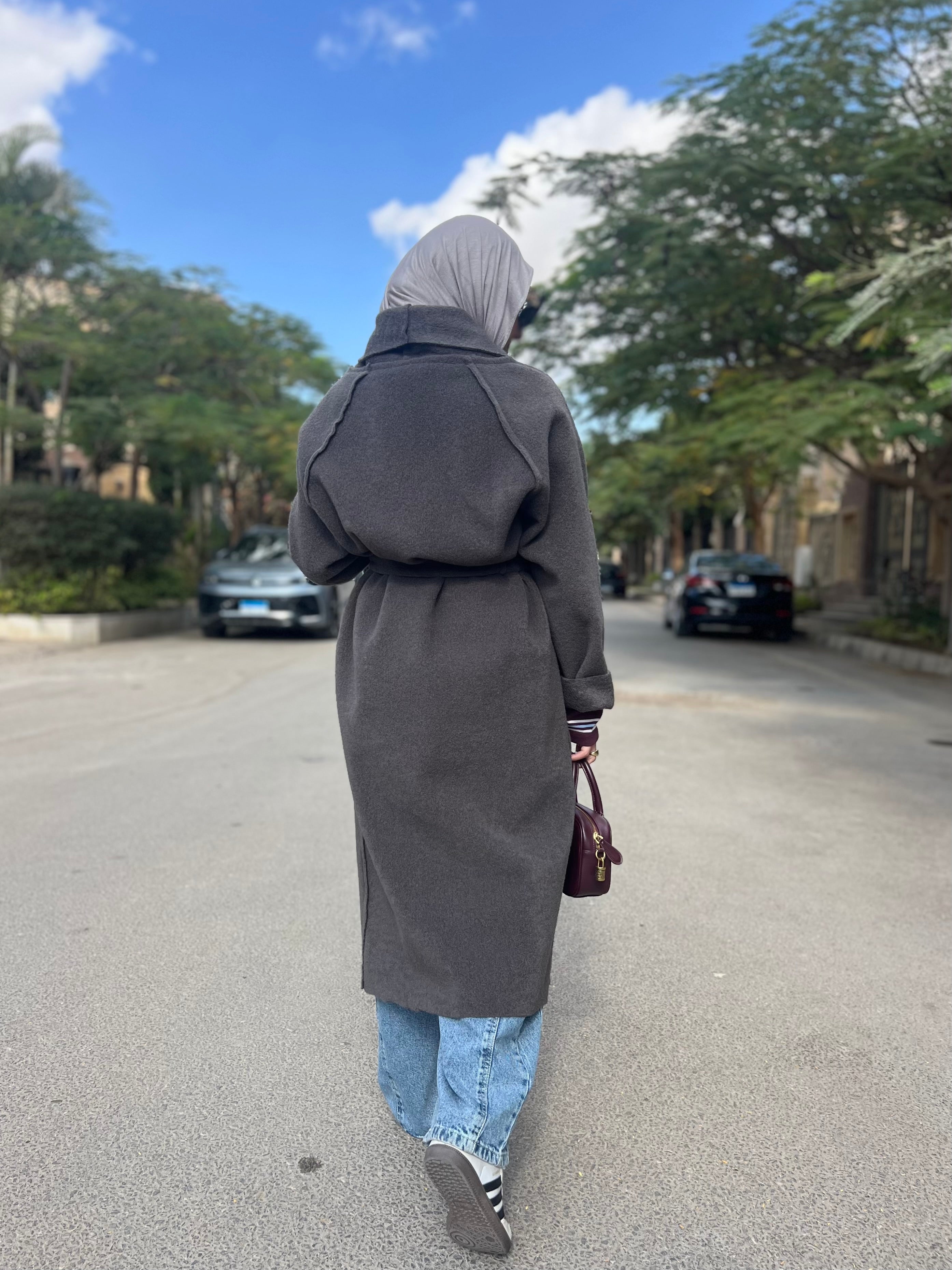 Mohair Wool Robe-Style Coat — Dark Charcoal Grey