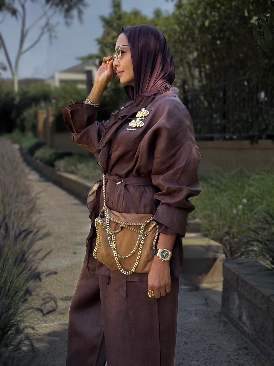 Pure linen set in chocolate brown