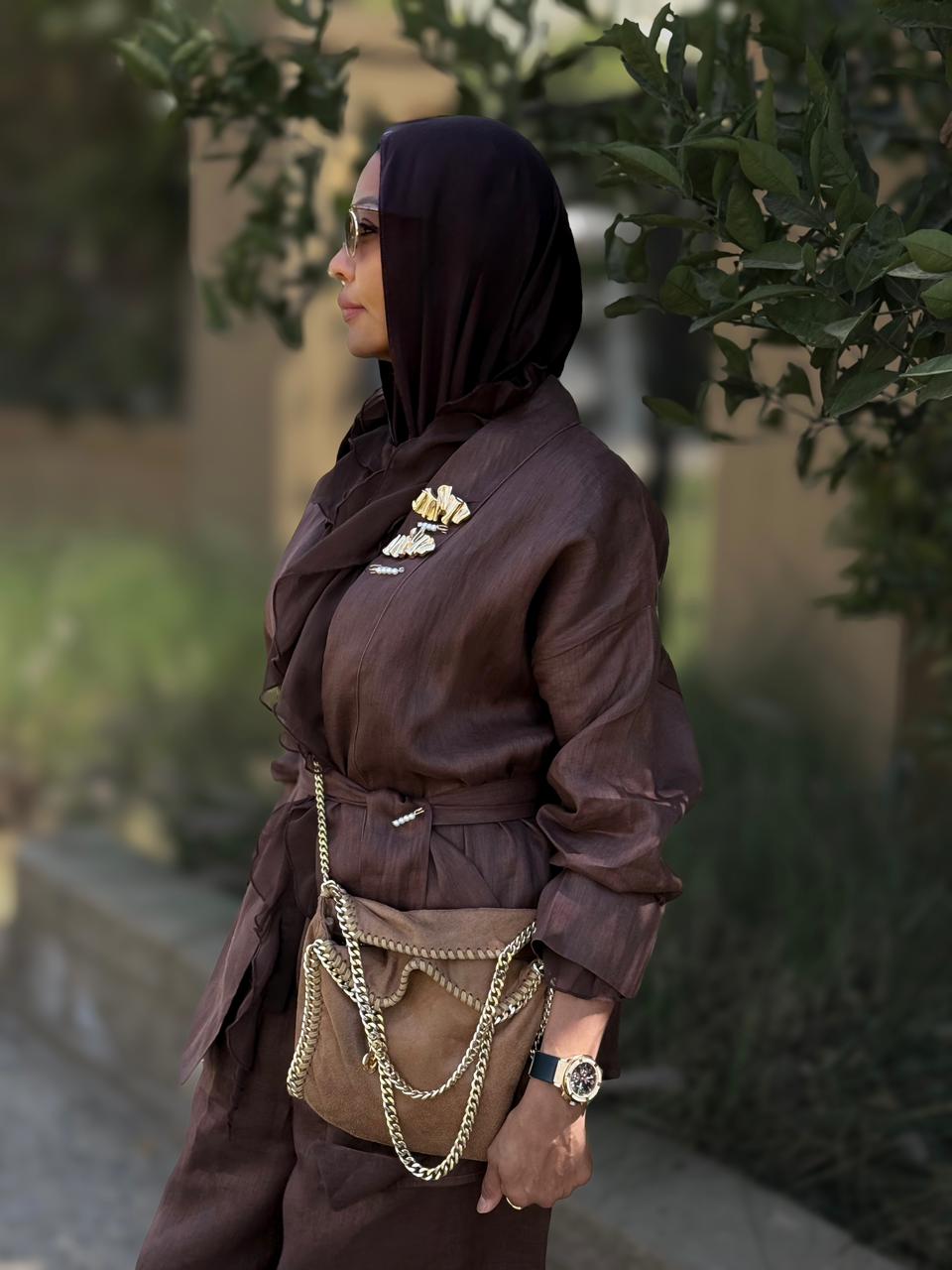 Pure linen set in chocolate brown