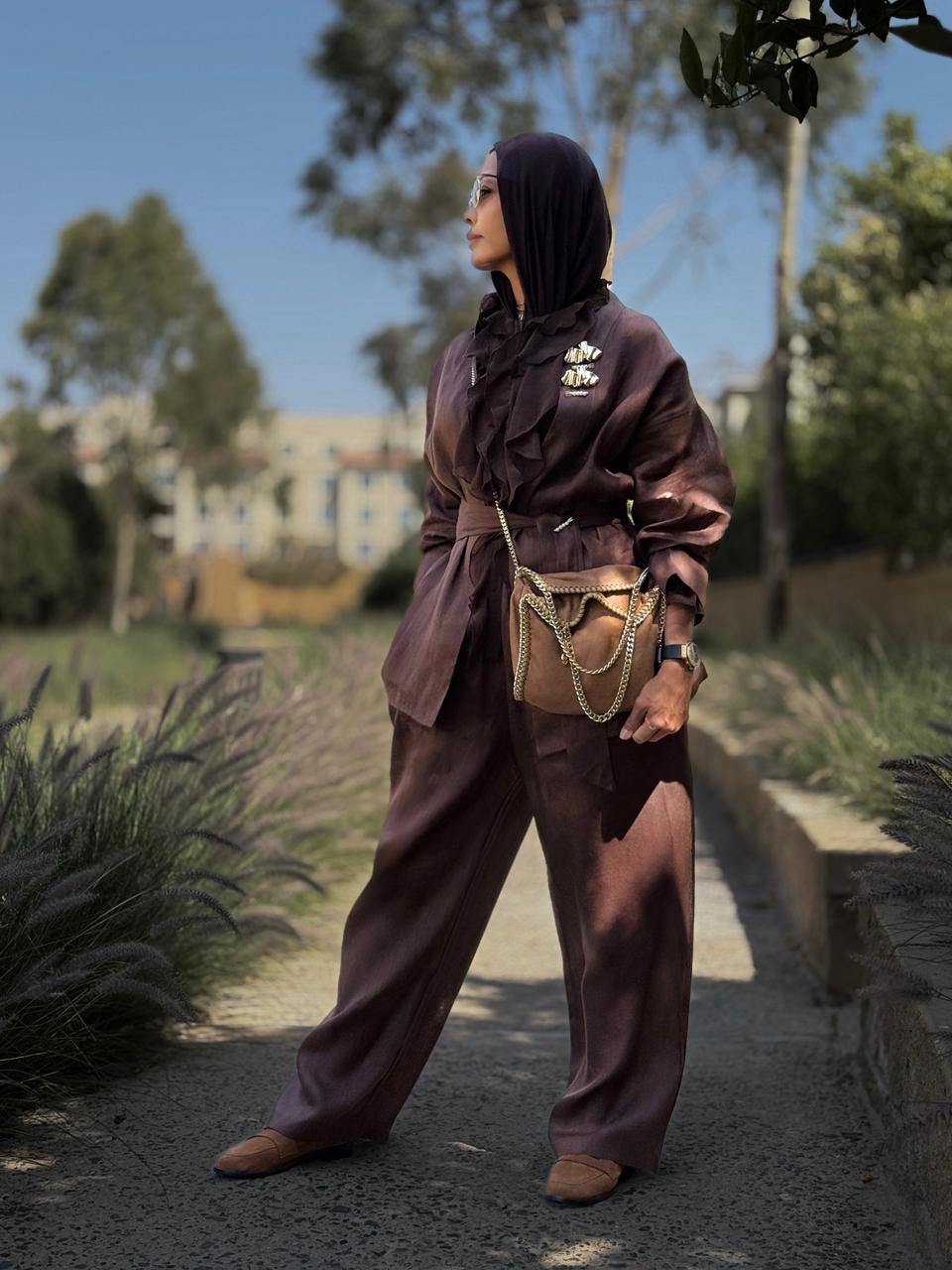 Pure linen set in chocolate brown