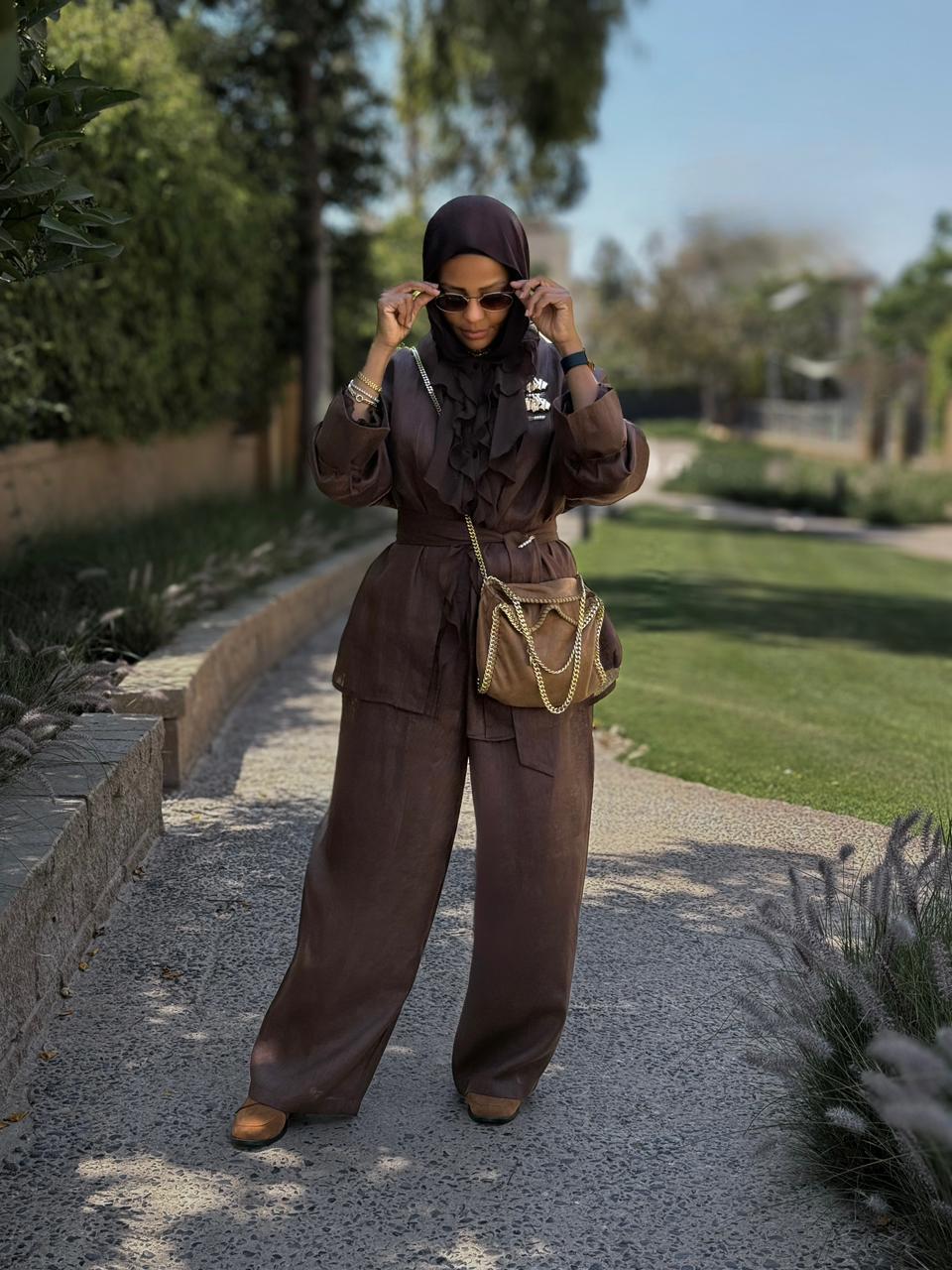 Pure linen set in chocolate brown